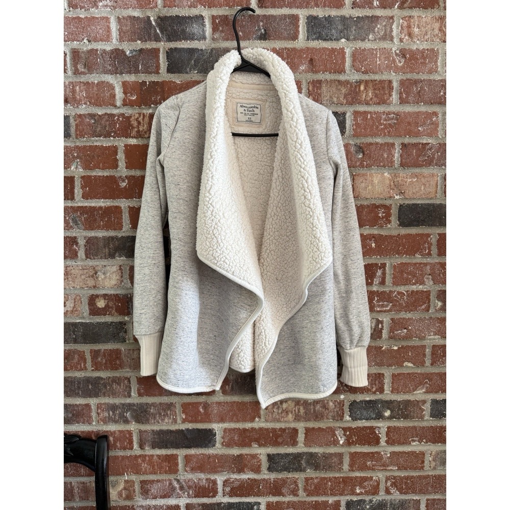 Abercrombie & Fitch Gray Sherpa Open Front Cardigan Jacket Womens Size‎ XS